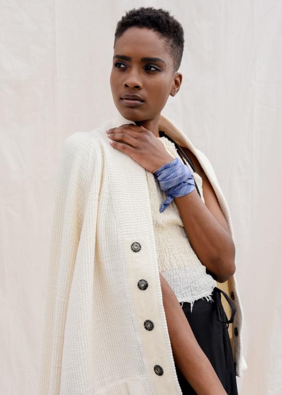  예세이트 머플러/스카프 예사엣 아벨 타이 샴브레이/오프 화이트 헤링본 스트라이프 - YESAET