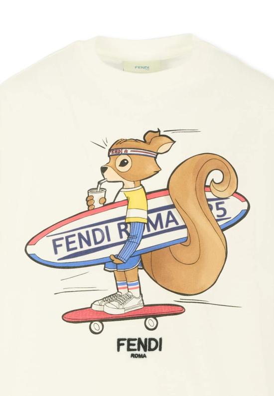  [키즈] 펜디 티셔츠 어린이용  흰색 티셔츠 (다람쥐와 로고 포함) - FENDI