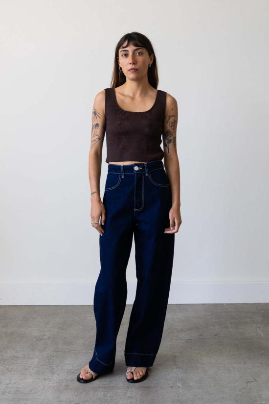  왈츠 민소매 티셔츠 골지 니트 U넥 탱크탑 - WALTZ