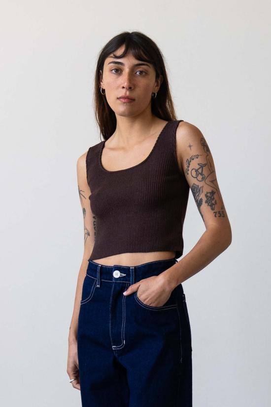  왈츠 민소매 티셔츠 골지 니트 U넥 탱크탑