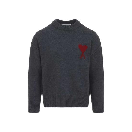  아미 스웨터 Ami Alexandre Mattiussi Adc Crewneck Sweater Gris Chine Rouge - AMI