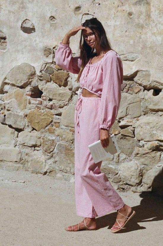  메릿 찰스 민소매 티셔츠 에바 매칭 세트 레드/화이트 핀스트라이프 - MERRITT CHARLES