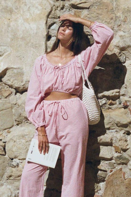  메릿 찰스 민소매 티셔츠 에바 매칭 세트 레드/화이트 핀스트라이프 - MERRITT CHARLES