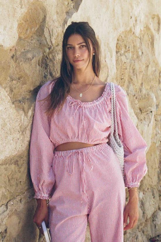  메릿 찰스 민소매 티셔츠 에바 매칭 세트 레드/화이트 핀스트라이프 - MERRITT CHARLES