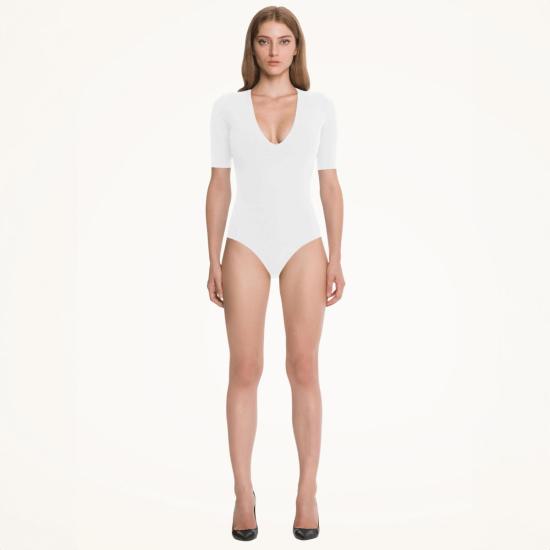  월포드 바디수트 티셔츠 울포드 딥 V 스트링 바디수트