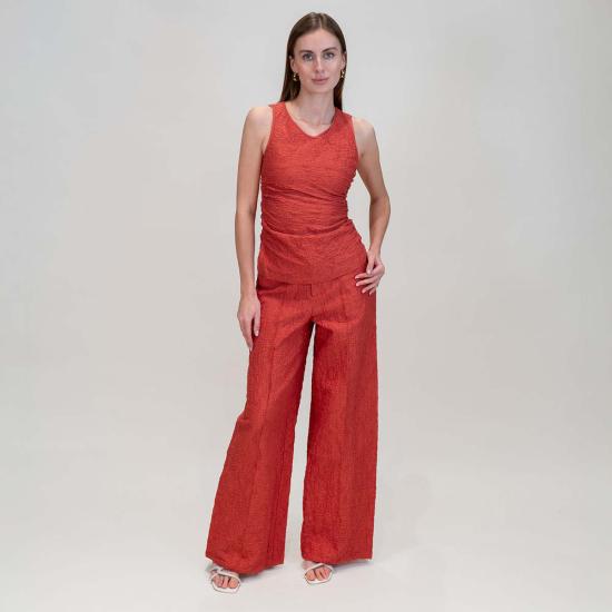  Zimo 스트레이트 팬츠 지모 크링클 저지 와이드 레그  탠저린 색상