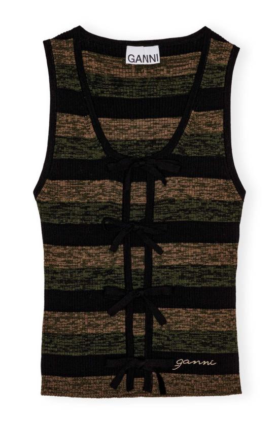  가니 민소매 티셔츠 미니 골지 메리노 타이  멀티컬러 - GANNI