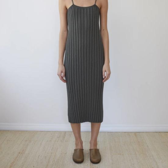  울 하이드 롱 원피스 립 드레스 에크루