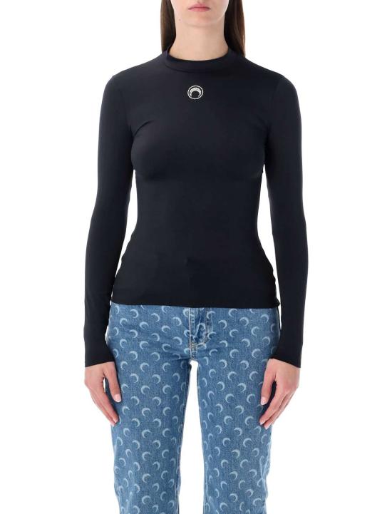  마린세르 블라우스 마린 세르 하이넥 문 크리스탈 탑 블랙