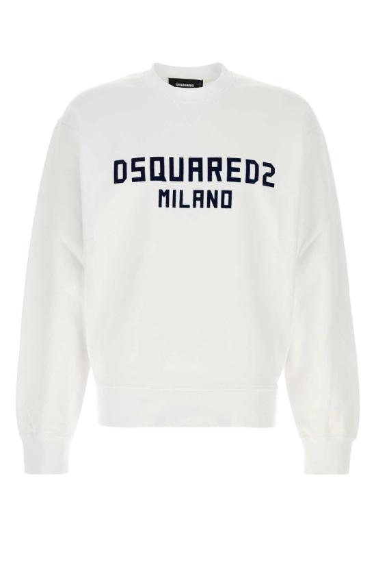  디스퀘어드2 긴팔 티셔츠 Dsquared2 화이트 코튼 스웨트셔츠 화이트/다크 네이비 프린트