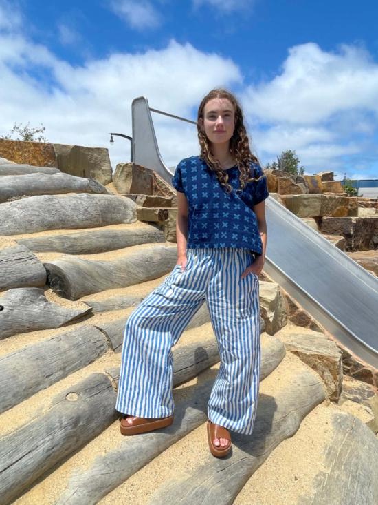  Happy French Gang 팔라초 팬츠 행복한 프랑스 갱단 오마르 블루 레이  블루 - HAPPY FRENCH GANG