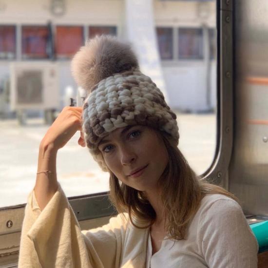  Mischa Lampert 모자 미샤 램퍼트 모카 카우 비니 + 토프 XL 폼폼 - OTHER BRANDS