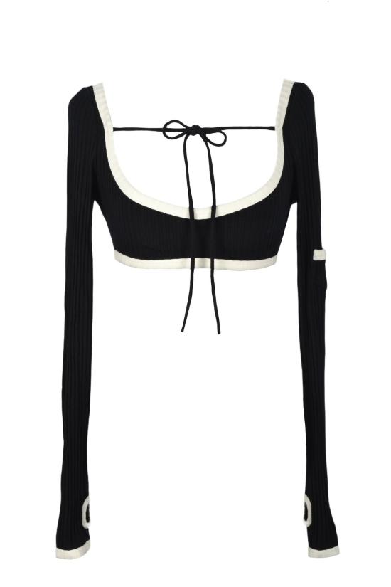  스머키 민소매 티셔츠 로마 슈퍼 스트레치 긴팔 크롭탑 - SMUCKY