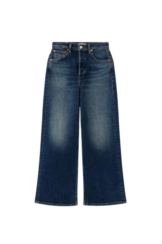  리던 데님 팬츠 하이라이즈 와이드 레그 크롭 진