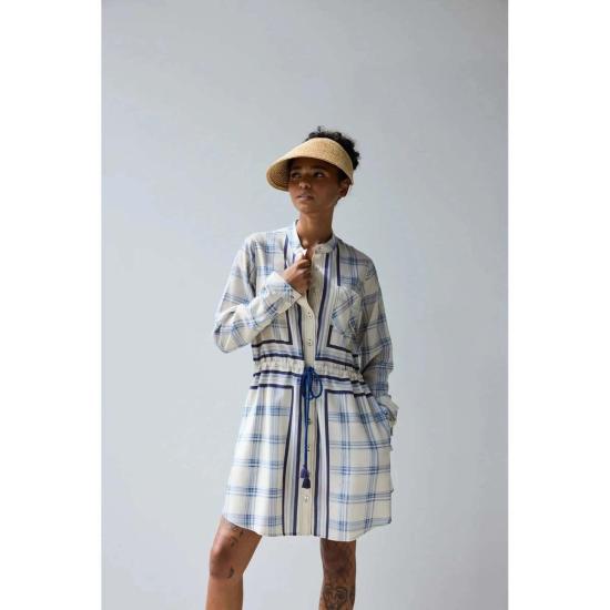  Hope for Flowers by Tracy Reece 숏 원피스 트레이시 리스의 Hope For Flowers 밴드 칼라 미니 드레스, 워프 다이드 체크무늬