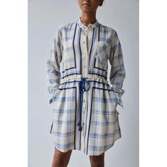  Hope for Flowers by Tracy Reece 숏 원피스 트레이시 리스의 Hope For Flowers 밴드 칼라 미니 드레스, 워프 다이드 체크무늬 - OTHER BRANDS