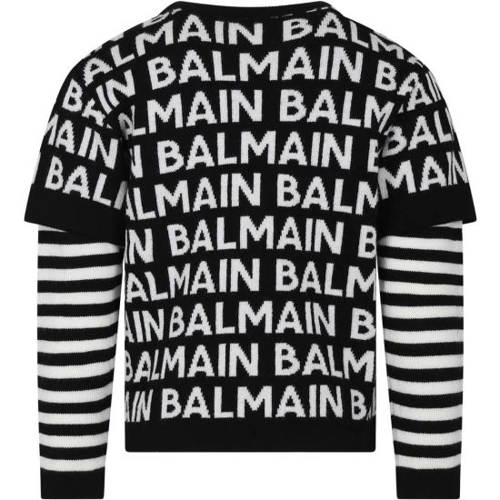  [키즈] 발망 풀오버 키즈 스웨터 블랙 - BALMAIN