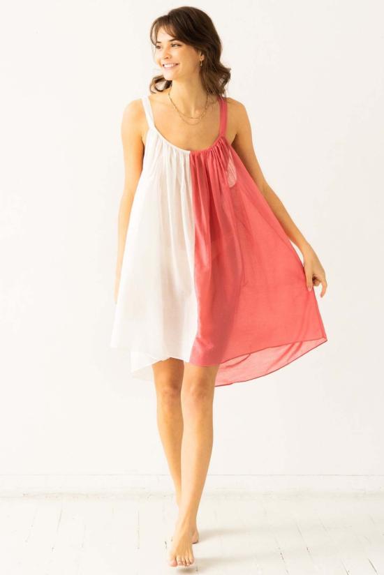  살루아 란제리 라운지 웨어 시스루 타이 스트랩 베이비돌 화이트/틸/화이트/제라늄