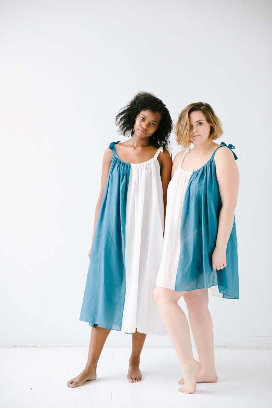  살루아 란제리 라운지 웨어 시스루 타이 스트랩 베이비돌 화이트/틸/화이트/제라늄 - SALUA LINGERIE