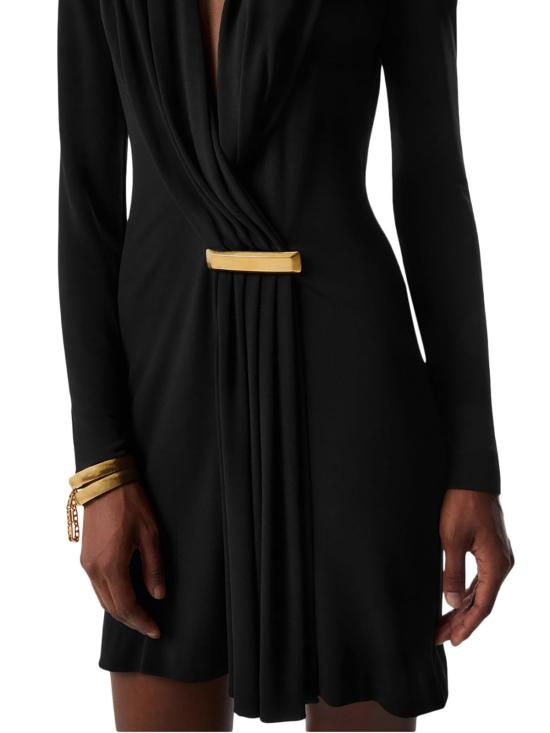  톰포드 미디 원피스 톰 포드 브이넥 긴팔 칵테일 드레스 (바 디테일 포함) 블랙 - TOMFORD