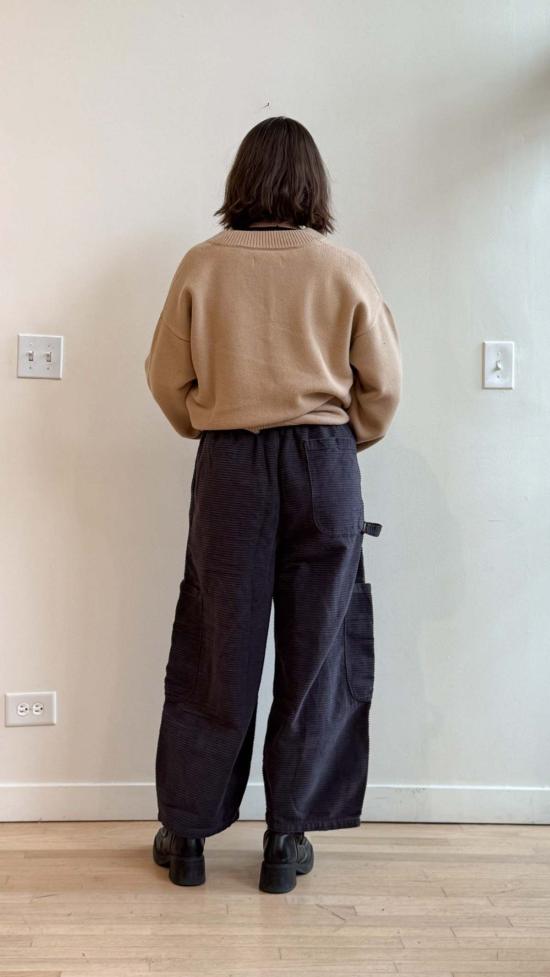  밀스 크롭 팬츠 식사용 가로형 코듀로이 셰프 팬츠 블랙 참깨 - MEALS