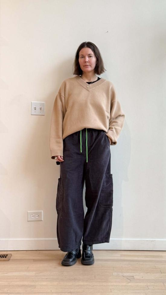  밀스 크롭 팬츠 식사용 가로형 코듀로이 셰프 팬츠 블랙 참깨