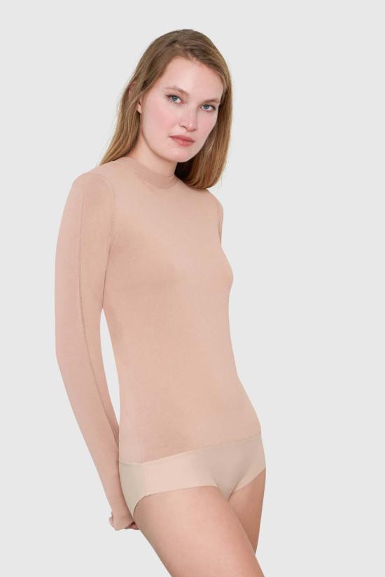  Santicler 바디수트 티셔츠 산티클러 앰버 크루넥 비스코스 바디수트 베이지