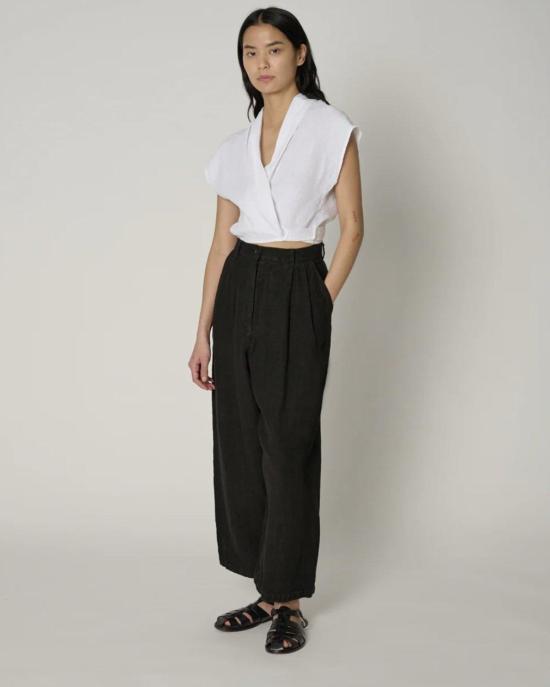  샤이나 모트 스트레이트 팬츠 린넨 보이 팬츠 솔트/오닉스 - SHAINA MOTE