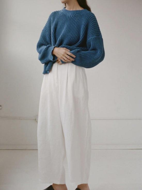  샤이나 모트 스트레이트 팬츠 린넨 보이 팬츠 솔트/오닉스 - SHAINA MOTE