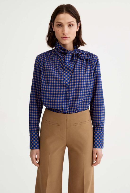  스미스 블라우스 반다나 넥 셔츠 블루 깅엄