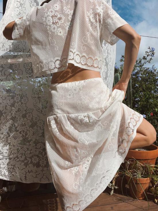  핀 앤 레이 미디 스커트 레이스 스커트 3 스커트 - FIN AND RAY