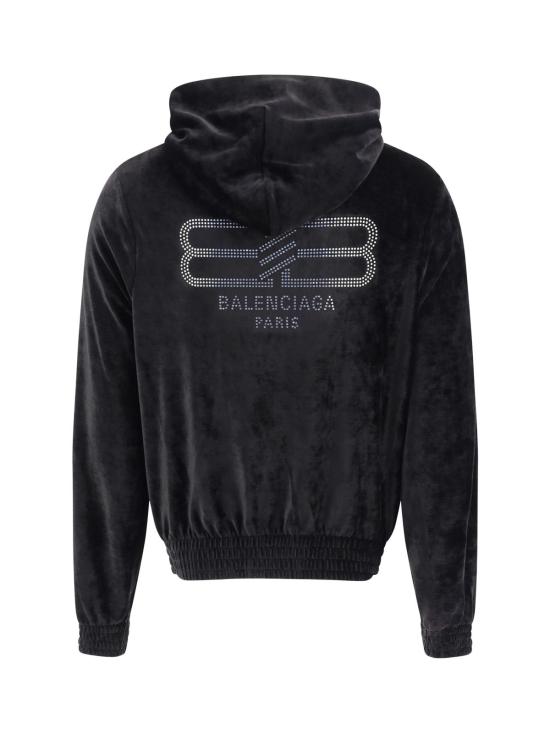  발렌시아가 스웨터 벨벳 풀집 후드티 블랙 - BALENCIAGA