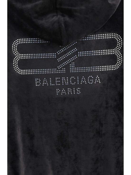  발렌시아가 스웨터 벨벳 풀집 후드티 블랙 - BALENCIAGA