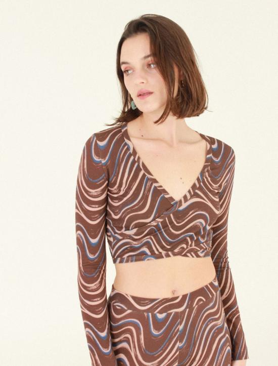  Studio Fantastique 민소매 티셔츠 Loretta 탑 브라운 웨이브 - OTHER BRANDS