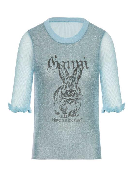  가니 반팔 티셔츠 시스루 자카드  멀티컬러