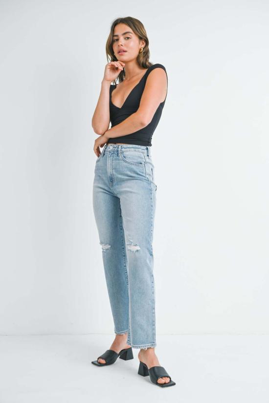  저스트 블랙 데님 데님 팬츠 디스트레스드 대디 진 워싱 블랙/미디엄 데님/라이트 데님 - JUST BLACK DENIM