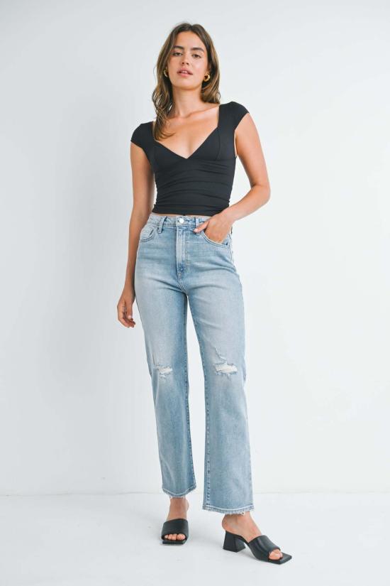  저스트 블랙 데님 데님 팬츠 디스트레스드 대디 진 워싱 블랙/미디엄 데님/라이트 데님 - JUST BLACK DENIM