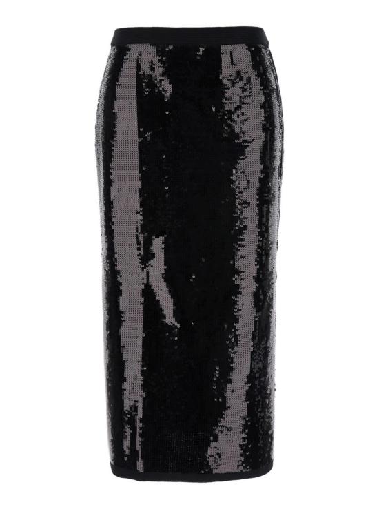  트윈셋 미디 스커트 블랙 , 전체에 스팽글 장식, 기능성 원단 소재, 블랙 색상