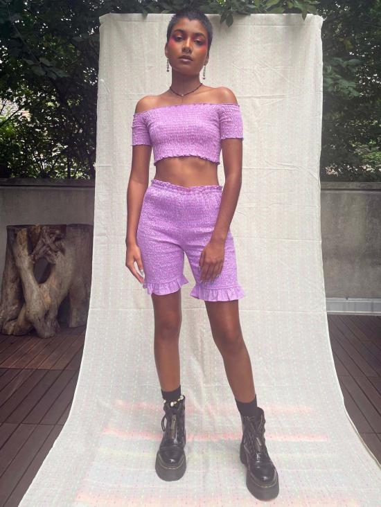  아바카시 민소매 티셔츠 스모크 오프숄더 탑 - ABACAXI