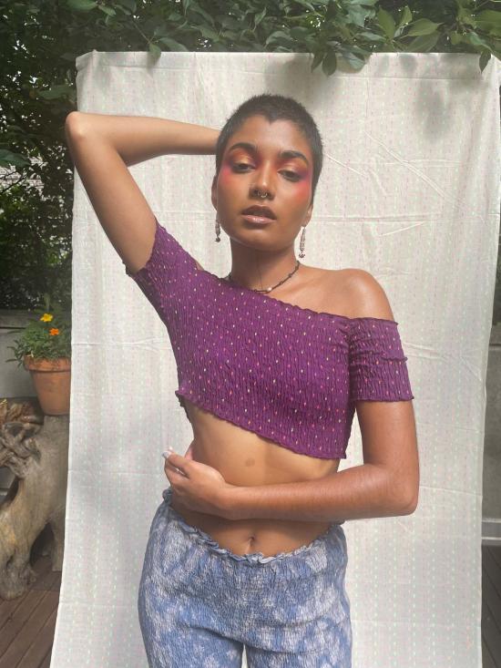  아바카시 민소매 티셔츠 스모크 오프숄더 탑 - ABACAXI