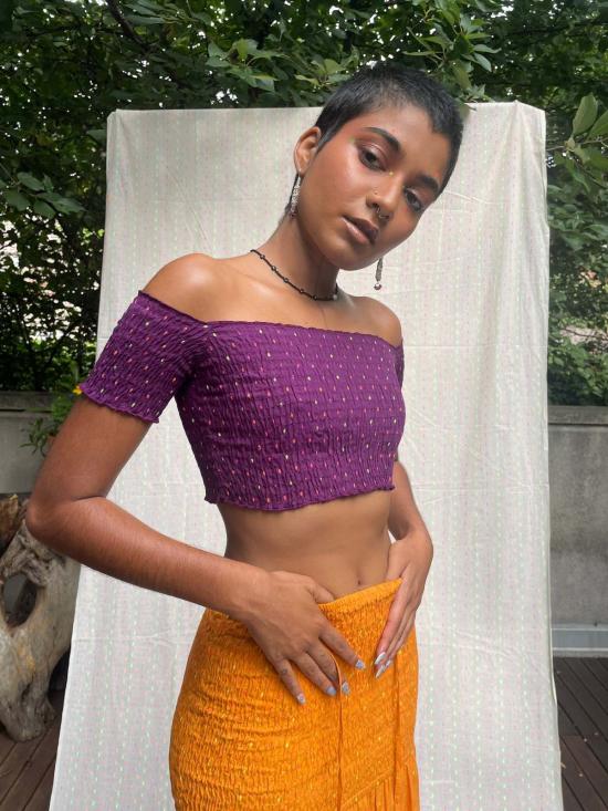  아바카시 민소매 티셔츠 스모크 오프숄더 탑 - ABACAXI