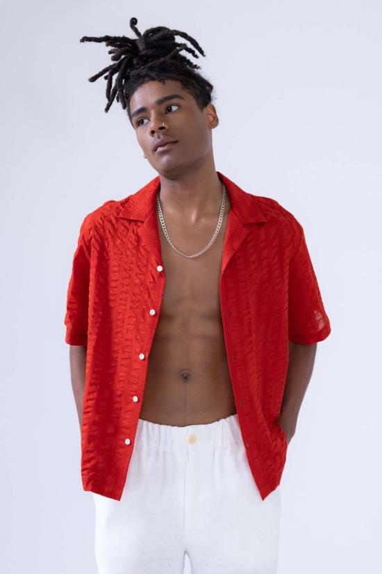  Graphia New York 반팔 셔츠 그라피아 뉴욕 아르나즈 반팔 리조트  체리 레드 라지 시어서커 - OTHER BRANDS