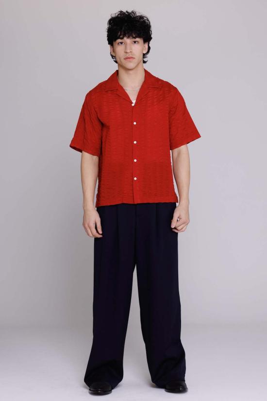  Graphia New York 반팔 셔츠 그라피아 뉴욕 아르나즈 반팔 리조트  체리 레드 라지 시어서커 - GRAPHIA NEW YORK