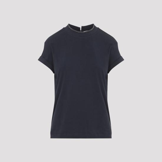  브루넬로 쿠치넬리 반팔 티셔츠 Brunello Cucinelli 티셔츠 다크 블루