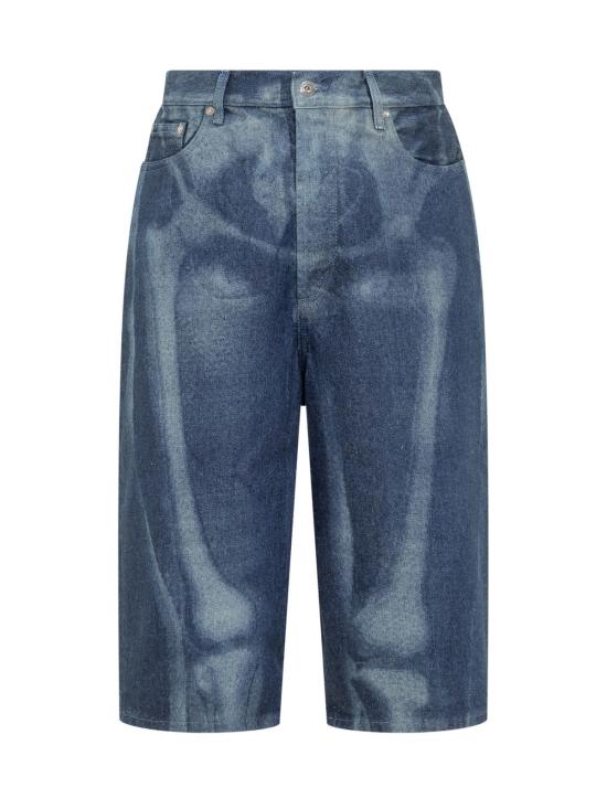  오프화이트 데님 팬츠 바디 스캔 데님 반바지 (블루)