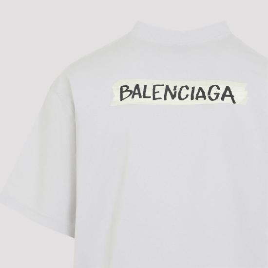  발렌시아가 반팔 티셔츠 미디엄 핏 티셔츠 더티 화이트 - BALENCIAGA