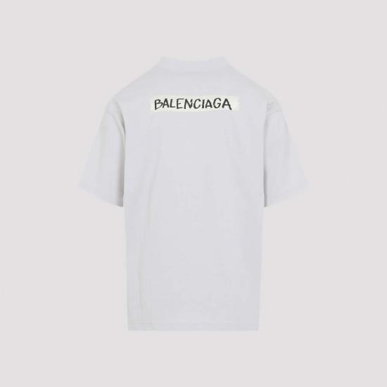  발렌시아가 반팔 티셔츠 미디엄 핏 티셔츠 더티 화이트 - BALENCIAGA