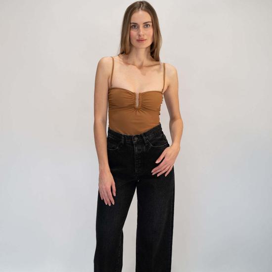  나누슈카 블라우스 비앙카 스트레치 저지 탑 카라멜