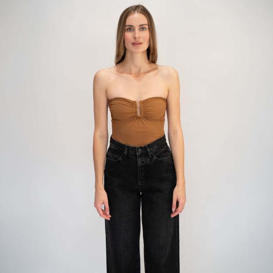  나누슈카 블라우스 비앙카 스트레치 저지 탑 카라멜 - NANUSHKA