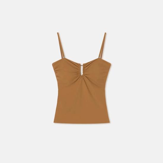  나누슈카 블라우스 비앙카 스트레치 저지 탑 카라멜 - NANUSHKA